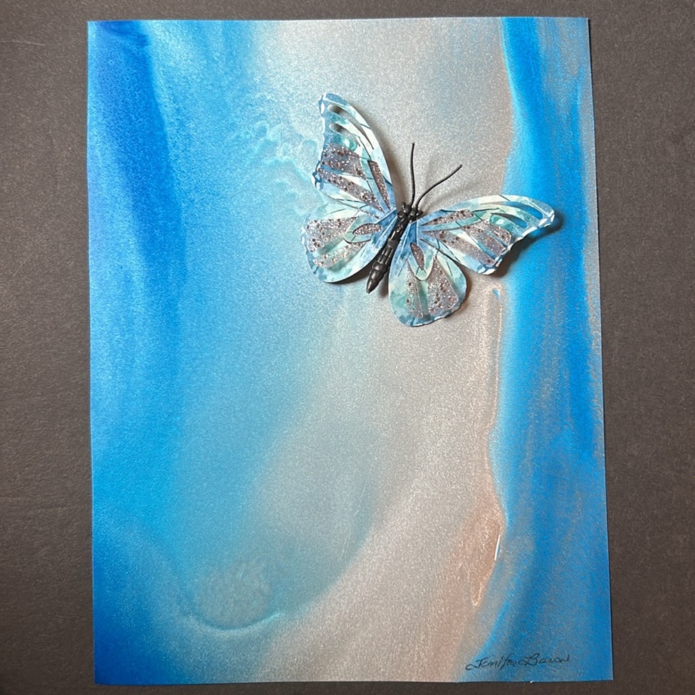 Blue Butterfly Alcohol Ink ORIGINAL Art Artist Created by accomplished Artist